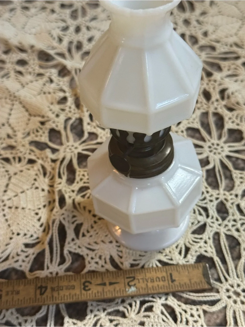 Vintage White Milk Glass Mini Lantern Oil Lamp